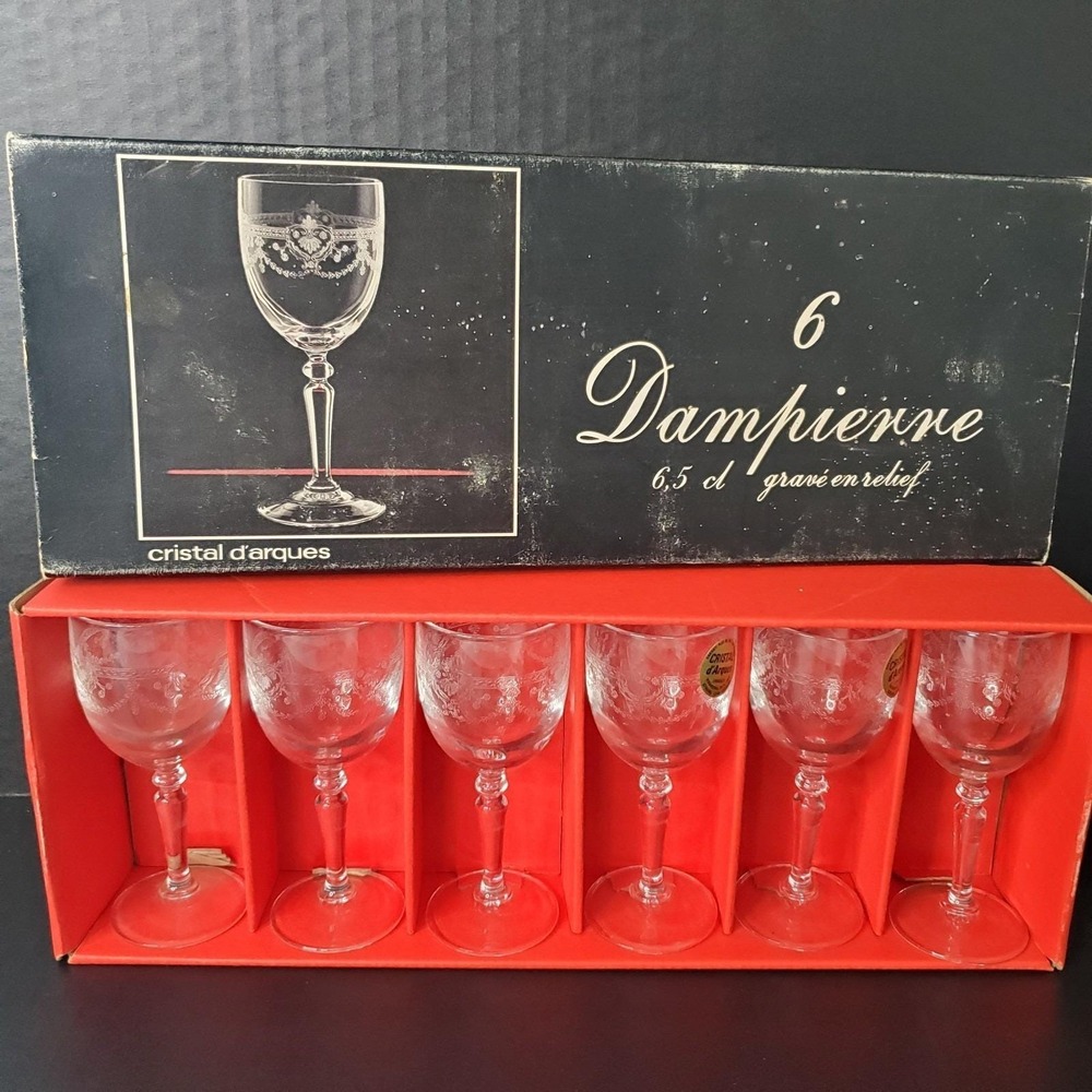 Vtg CRISTAL D'ARQUES FRANCE 24% Lead Crystal Embossed 6-Pc Set Cordial Glasses